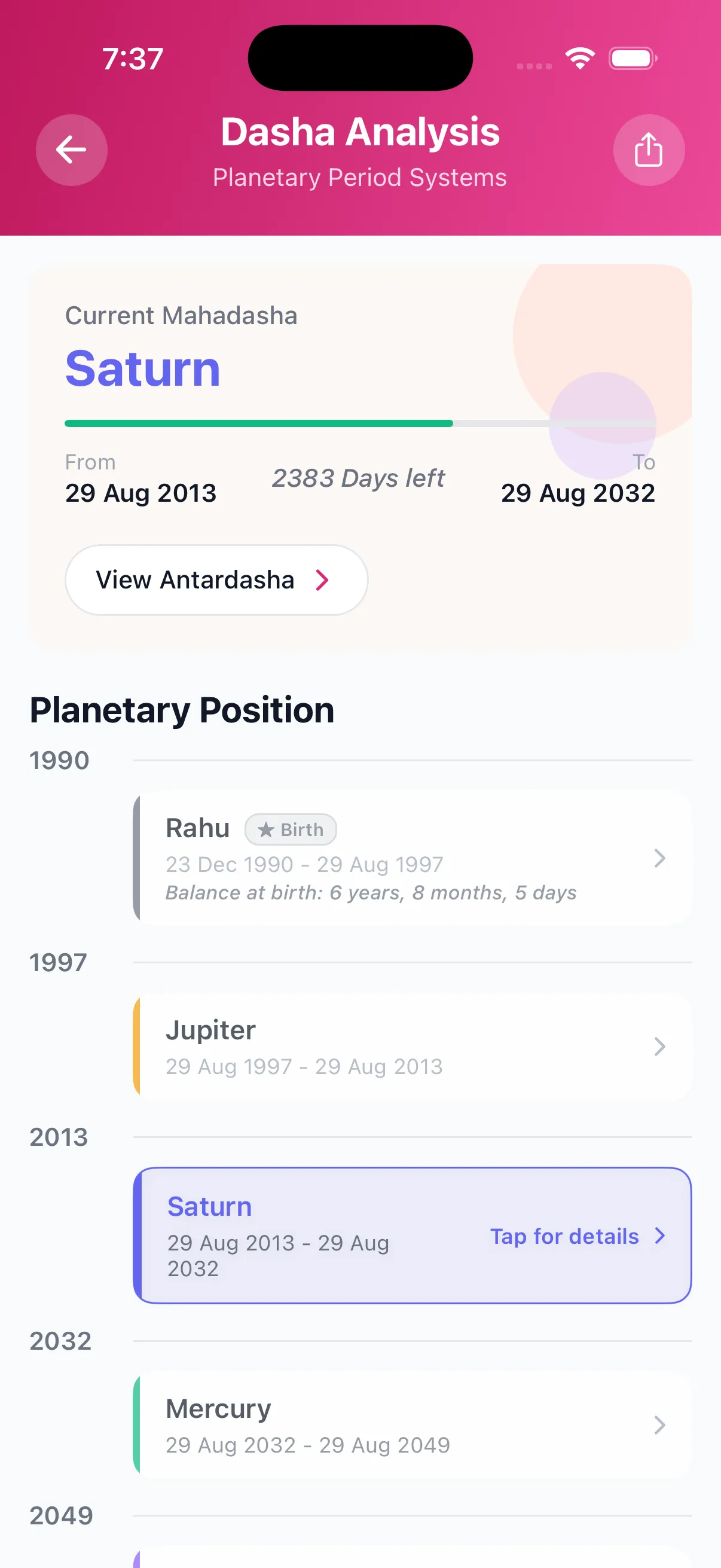 Vimshottari Dasha Timeline — 120-Year Planetary Period Predictions